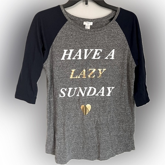 FOREVER 21 - ‘Have a Lazy Sunday’ sleep top baseball T-shirt Size Small - Picture 1 of 3